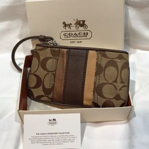 Multicolor Brown Coach color block wristlet